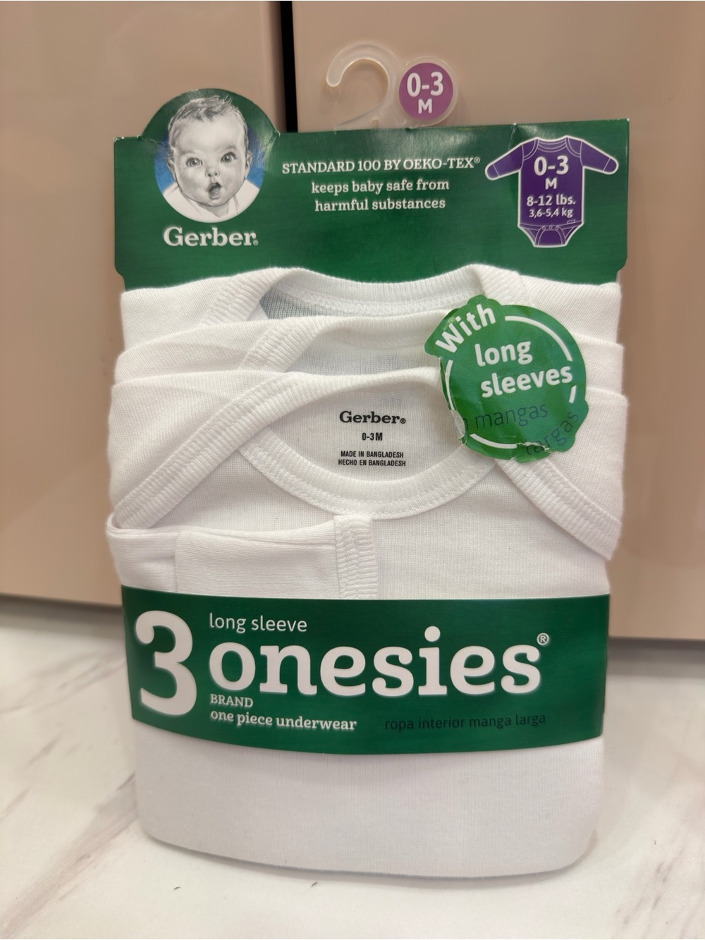 Gerber White Long Sleeve Baby Onesies Pack of 3